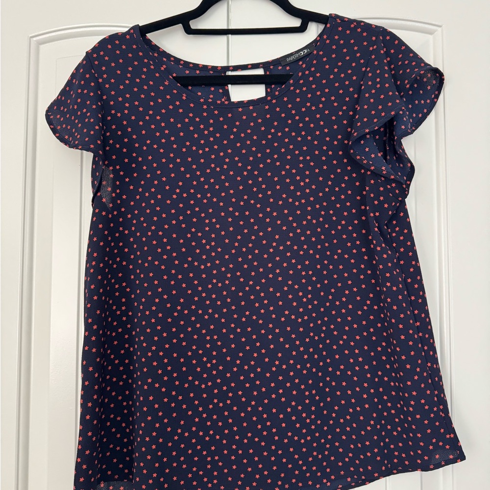 Papermoon Blue Blouse with Red Star Pattern
